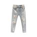 Broken Hole Jeans Men's 2025 Summer New Brand Thin Slim Fit Small Foot Trendy Rolled Edge Nine Part Casual Pants_mkmklike.com