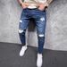 Men's Slim Fit Stretch Jeans - Ripped & Distressed Denim Pants With High Elasticity, Comfortable Cotton Blend, Skinny Tapered Leg For Casual Style_mkmklike.com
