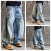 Men’s Retro Blue Wide-Leg Distressed Jeans – Vintage Bamboo Print & High Street Loose Fit_mkmklike.com