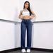 Women's Straight Leg Jeans Mid Rise Casual Style Elastic Waistband Stretch Fabric Drawstring_mkmklike.com