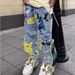 American Street Heavy Industry Embroidered Ripped Jeans For Men And Women 2023 New Brushed Long Pants_mkmklike.com