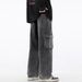 Men's Cargo Jeans Loose Fit Straight Leg Casual Long Pants Mid Waist Zipper Fly Black Blue Cotton_mkmklike.com