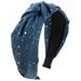Fashionable Denim Fabric Headband with Creative Polka Dots Wide Edges Knotting High Skull Top Outdoor Shopping Hair Accessories for Women_mkmklike.com