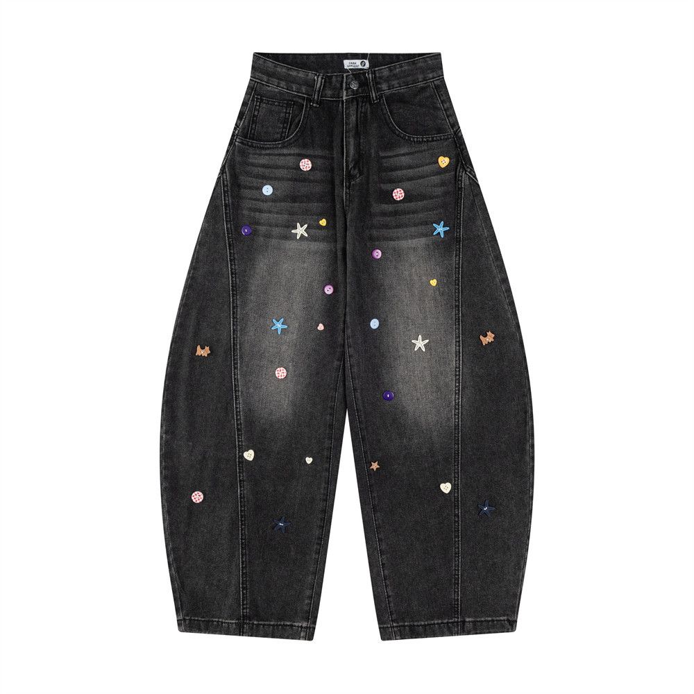 Fun Star Decoration Design Sense Scimitar Jeans Men's Vibe Trend American Style Personality Small Banana Wide-Leg Long_mkmklike.com
