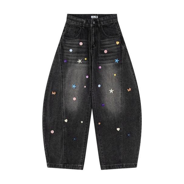 Fun Star Decoration Design Sense Scimitar Jeans Men's Vibe Trend American Style Personality Small Banana Wide-Leg Long_mkmklike.com