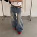 American High Street Cleanfit Bamboo Pattern Distressed Curved Jeans For Boys Straight Leg Slightly Flared Pants Trendy_mkmklike.com