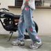 Men's Patchwork Height Enhancing Jeans Mid Waist Straight Pants American High Street Style Slightly Flared Casual Long Trousers_mkmklike.com