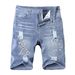 Laike Men's Stretch Denim Shorts Mid-Length Ripped Rhinestone American Trend Five Point Cross Border Summer Thin Pants_mkmklike.com