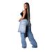 Stretch Denim Jeans Women's Straight Leg Ripped Casual Pants - Mid Waist Comfort Fit With Sand Wash Finish (Light Blue)_mkmklike.com