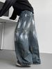 Men's Distressed Splatter Paint Jeans – Vintage-Inspired Streetwear Baggy Denim Pants, Oversized Straight-Leg With Artistic Graffiti Wash_mkmklike.com
