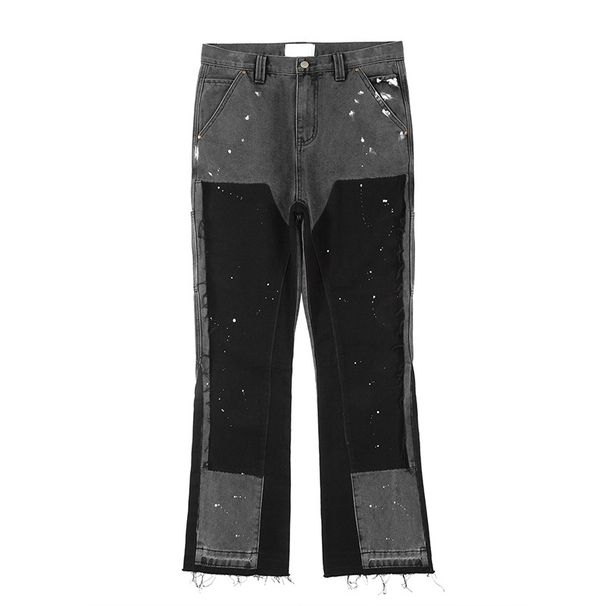 Men's Clothing High Street Washed Distressed Patchwork Lumberjack Jeans For Men Retro Fashion Trend Ink Splashed Print Wide Leg Trousers_mkmklike.com