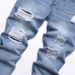 Men's Straight Fit Distressed Denim Jeans - Classic Blue Washed Cotton Trousers For Casual Wear_mkmklike.com