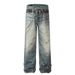 Hip Hop Punk Chain Pendant Printed Jeans Men's Trendy Distressed Washed Ink Splash Personality Straight Long Pants_mkmklike.com