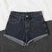 High Waist Rolled Hem Denim Shorts Women Loose Fit Black Gray Wide Leg Summer Shorts_mkmklike.com