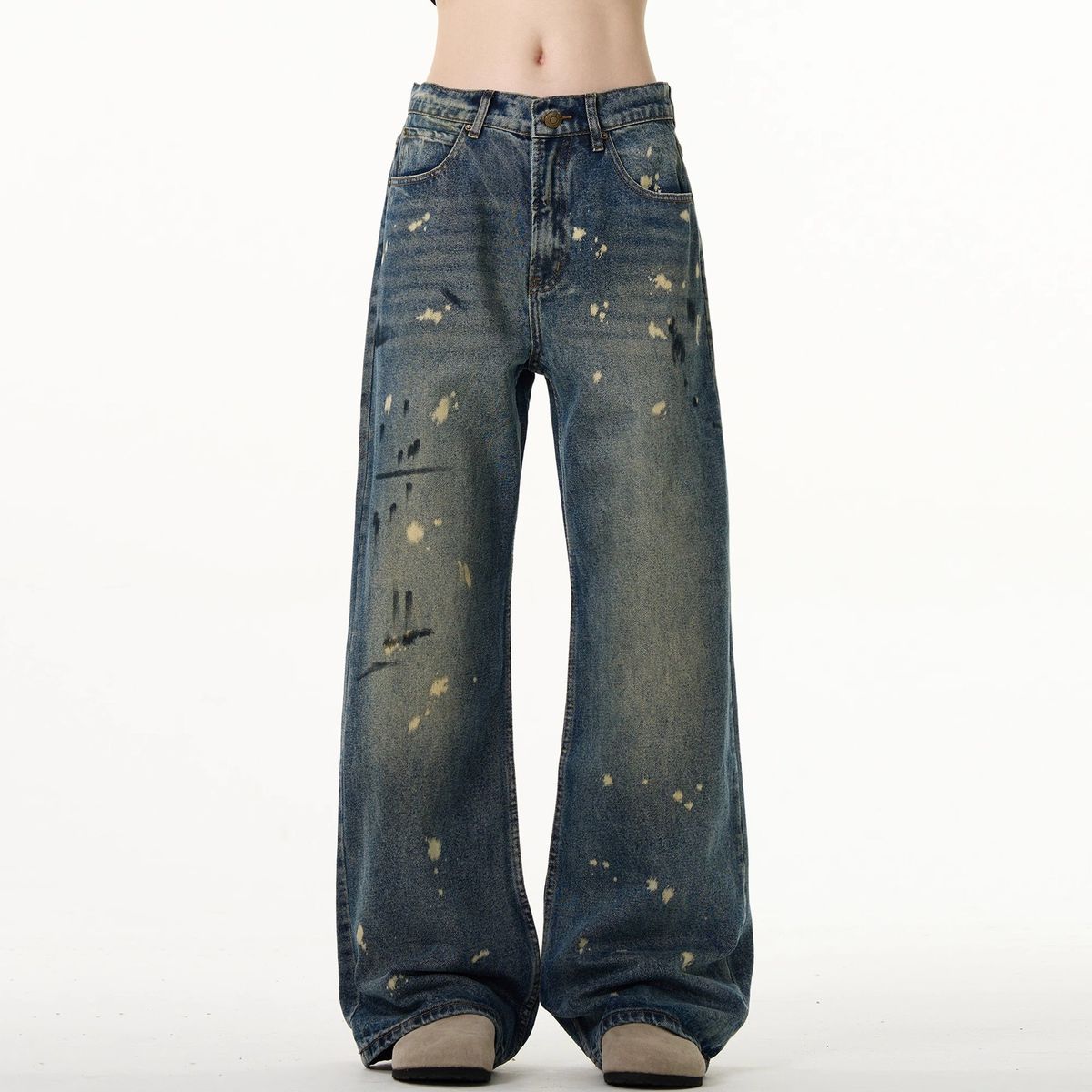 Men's Clothing American Style Dirtyfit Washed Distressed Straight Leg Jeans, New Summer Style, Retro Splatter Paint Casual Trousers For Men._mkmklike.com