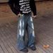 American High Street Design Graffiti Jeans Men's Trendy Brand Niche Vintage Washed Ink Splash Loose Wide-Leg Pants_mkmklike.com