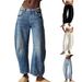 Women's Loose Fit Straight Leg Jeans - High Waisted Washed Wide Leg Pants With Dropped Hem For Casual Streetwear_mkmklike.com