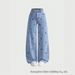 Summer New Women's Light Blue Washed Cherry Embroidered Jeans mid Waist Elastic Slimming Wide Leg Straight Leg Pants_mkmklike.com