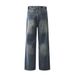 Washed Vintage Denim Punk Street Style Loose Casual Straight Men's Versatile Cargo Dad Pants_mkmklike.com