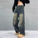 Internet Celebrity's Same American Style High Street Vibe Heavy-Duty Old Jeans With Men's Patchwork Design Straight Wide_mkmklike.com