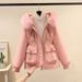 Women's Clothing Horn button parka women's autumn and winter new slim down cotton jacket fashionable plus velvet thick fur coat_mkmklike.com