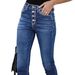 Cross-border European And American Fashion Hot-selling Multi-button Blue Denim Stretch For Women, Cuffed Skinny Pants_mkmklike.com