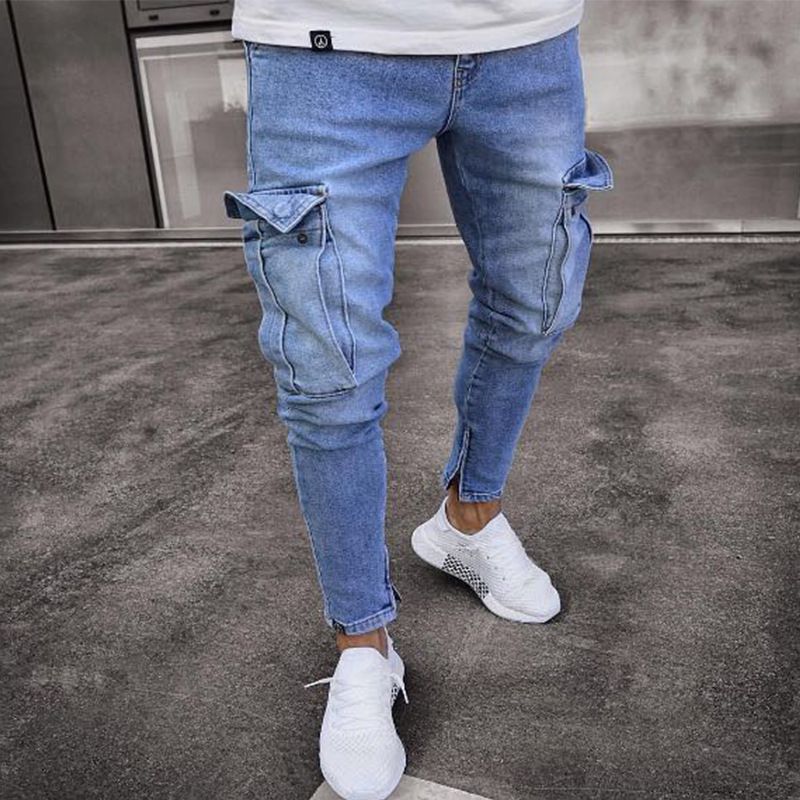Men's Slim Fit Stretch Jeans – Classic Black & Blue Denim For Casual Style Fashion All Match Small Foot Trousers_mkmklike.com