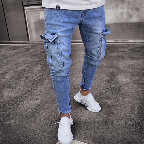 Men's Slim Fit Stretch Jeans – Classic Black & Blue Denim For Casual Style Fashion All Match Small Foot Trousers_mkmklike.com