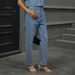 Women's Washed Pearl Denim Straight Leg Pants – Classic High Waist Trousers For Casual & Office Wear_mkmklike.com