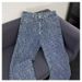 Men's Retro Jacquard Letter Print Flared Jeans - Vintage High Street Straight Leg Pants, Cleanfit Casual Denim With Curved Hem_mkmklike.com