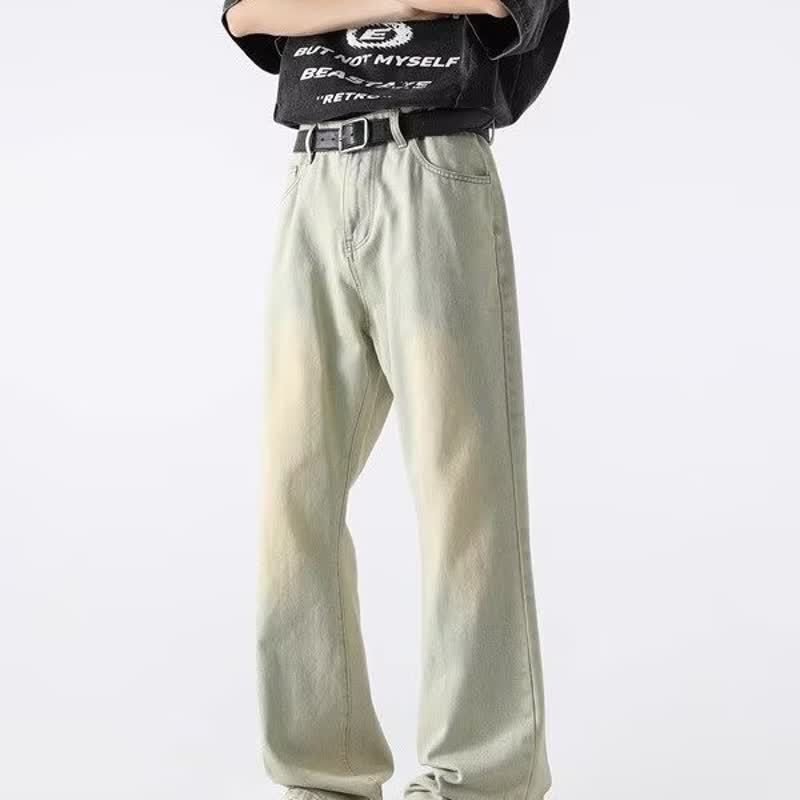 Men's Straight Fit Casual Jeans - Vintage Washed Tapered Denim Pants For Streetwear & Everyday Wear_mkmklike.com