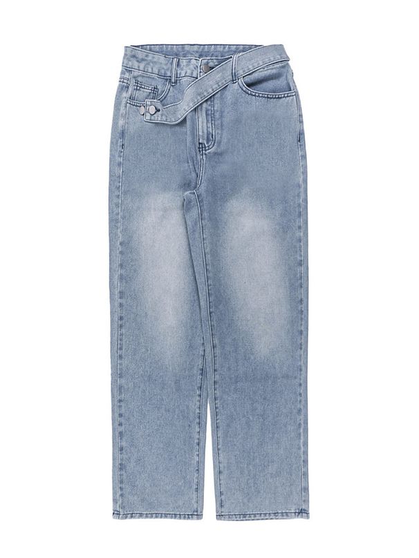Women's High-Waisted Straight Leg Jeans – Relaxed Fit, Stretch Denim, Streetwear Essential (Midweight, 5-Pocket Design, Classic Blue & Charcoal)_mkmklike.com