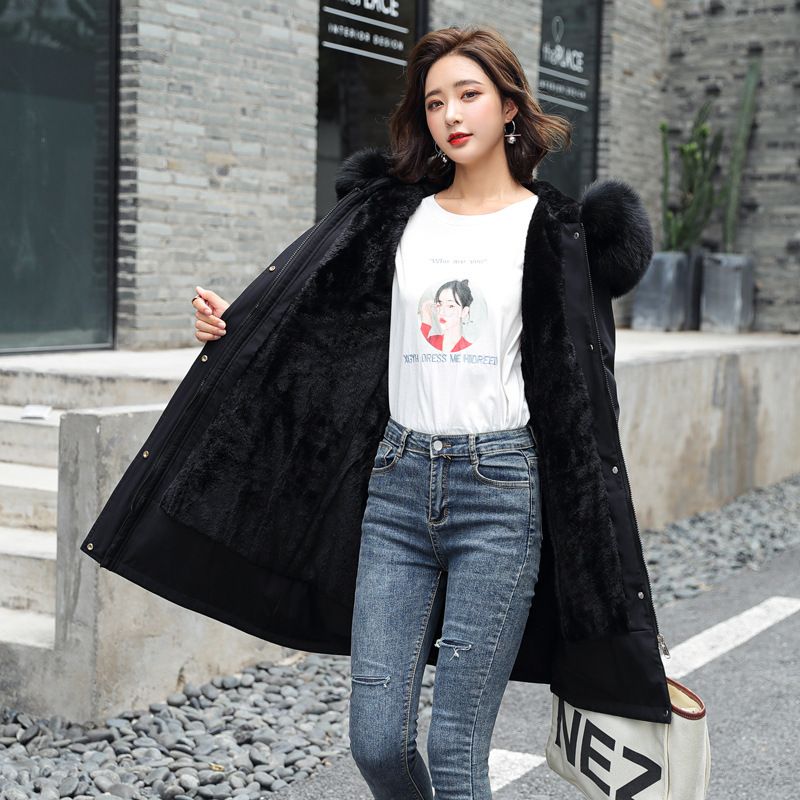 Women's Clothing winter new cotton coat women medium and long large fur collar plus velvet lining parka coat trendy_mkmklike.com
