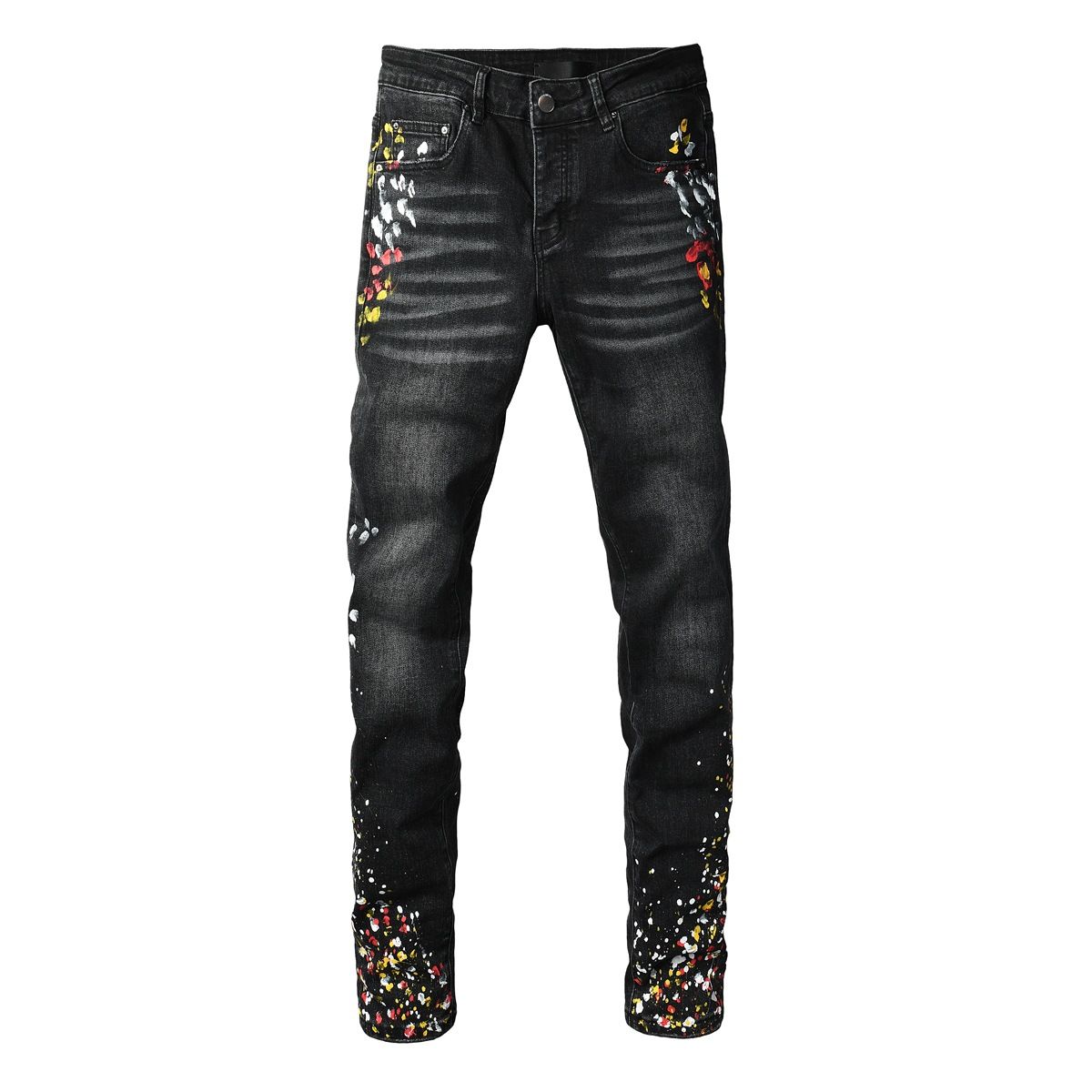 New Ink Splashing Printing High Street Retro Casual Trend Men's Denim Trousers_mkmklike.com
