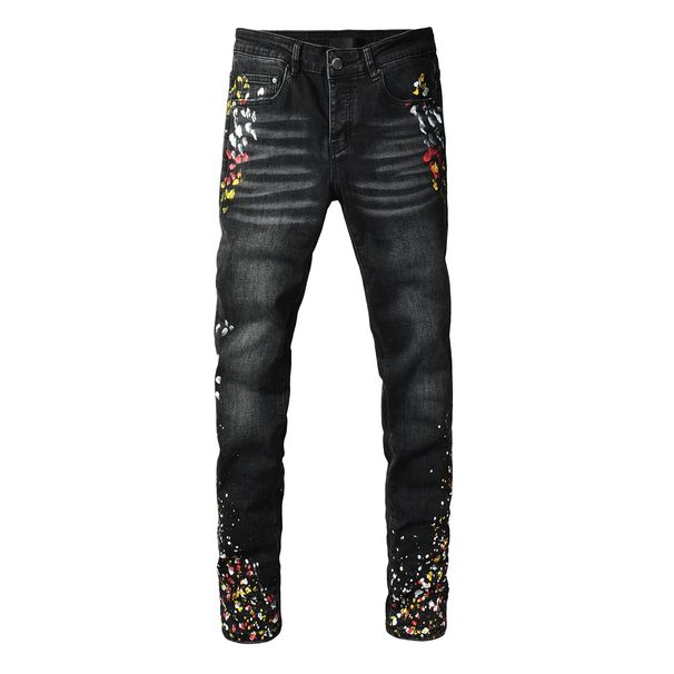 New Ink Splashing Printing High Street Retro Casual Trend Men's Denim Trousers_mkmklike.com