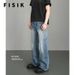 Vintage Washed Jeans American Lightning Bolt Stitch Design Relaxed Straight-Leg Slight Flare Comfort Stretch Cotton Men & Women_mkmklike.com