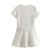 Women's Clothing new round neck short sleeve French style small fragrance style metal button a-line skirt texture short dress_mkmklike.com