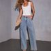 Women's High Waist Flared Denim Jeans - Loose Fit Wide Leg Palazzo Pants With Pockets - Comfortable Stretch Cotton Blend For Casual Streetwear_mkmklike.com