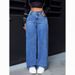 High Waisted Women's plus Size Straight Leg Jeans Washed Loose Wide Leg Pants Denim_mkmklike.com