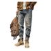 Men's Street Washed Distressed Ripped Jeans Straight Loose Fit High Street Vibe Long Pants For Spring Autumn_mkmklike.com