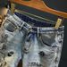Men's Cartoon Print Denim Shorts Trendy Five Point Mid-Length Straight Leg Loose Fit Summer Pants_mkmklike.com