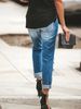 Women's Clothing Casual Washed Hole Straight Street Style Non Stretch Jeans_mkmklike.com