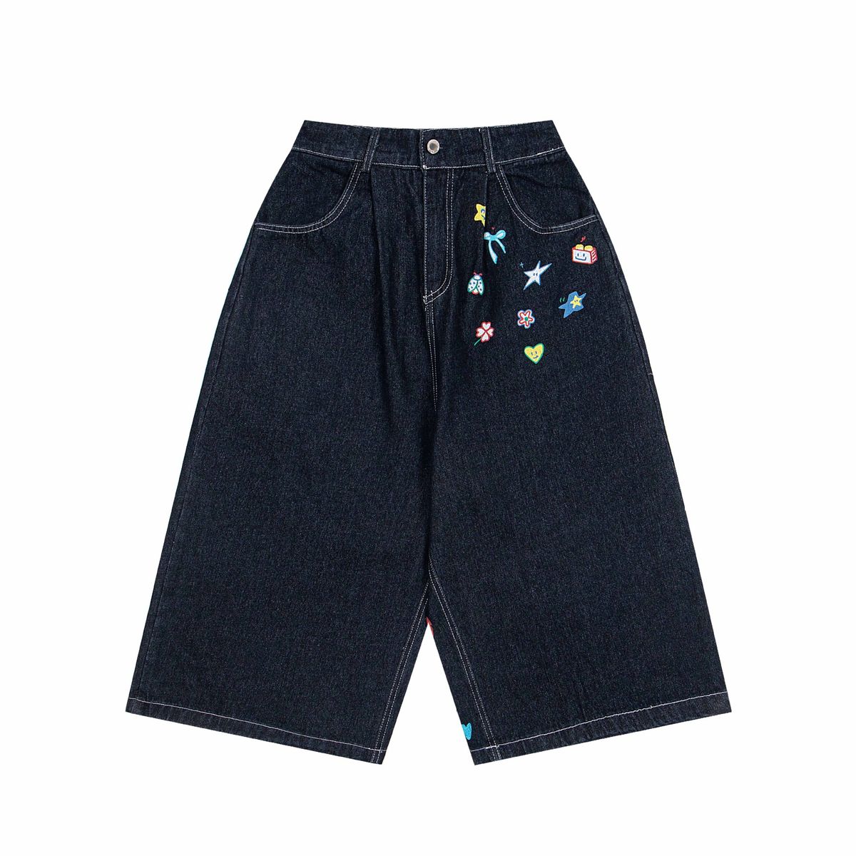 2025 High Street Style Niche Fun Printed Unisex Casual Denim Mid-Length Shorts_mkmklike.com