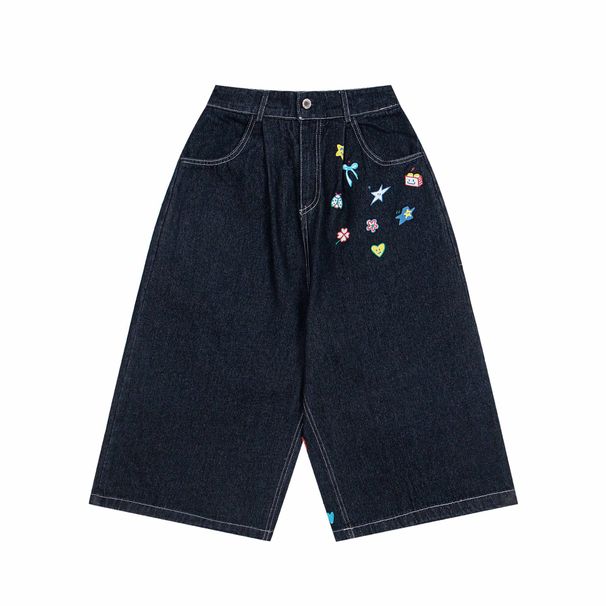 2025 High Street Style Niche Fun Printed Unisex Casual Denim Mid-Length Shorts_mkmklike.com