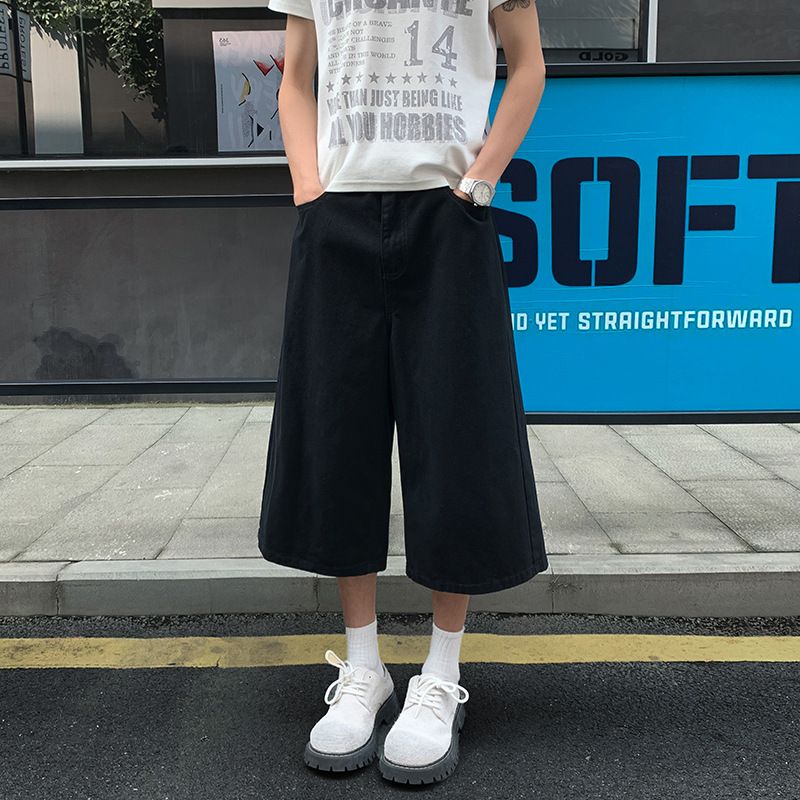 American Retro Denim Cropped Pants, Summer Pure Cotton Unisex Trendy Straight Shorts, Casual Versatile Mid-length Pants_mkmklike.com