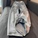 Men’s Clothing Large Size Washed Letter Print Straight Jeans New Style Niche Loose Design Drape Casual Trousers_mkmklike.com