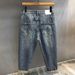 Men's Clothing Retro Claw Print Jeans - Korean Loose Straight Leg Pants, Light Blue Washed Denim With Stretch, Mid Rise Casual Trousers_mkmklike.com