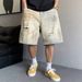 Men's Summer Casual Retro Distressed Ripped Denim Shorts Straight Leg Loose Fit Trendy Five Point Pants_mkmklike.com
