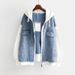 Women's Clothing Women's Plus Size Denim Jacket With Hood - Casual Baseball Style Open Front Cardigan For Spring & Fall (White, Pink)_mkmklike.com