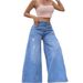 Women's High-Waisted Slimming Wide Leg Jeans Versatile Washed Denim For Summer_mkmklike.com